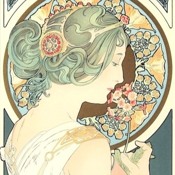 アルフォンス・ミュシャの絵画作品　タイトルは、桜草　primevère
